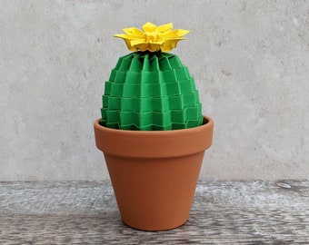 Origami paper cactus plant, green faux succulent, houseplant, home office decor, desk decoration, birthday gift for Dad