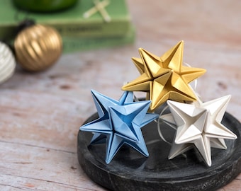 Origami star, Christmas tree decorations, metallic baubles, unique paper ornaments, hanging stars, alternative wedding decor, Xmas tree