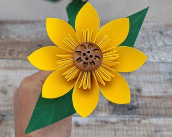 Origami paper sunflower, birthday gift for Mum, thank you gift for teacher, yellow flower table decoration, 1st wedding anniversary present