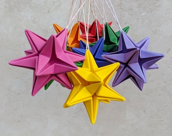 Origami star, Christmas tree bauble, eco friendly recycled paper ornament, hanging decorations, sustainable wedding decor