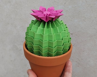 Origami paper cactus plant, lime green faux houseplant, birthday gift for her, home office decor, succulent desk decoration