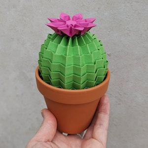 Cactus en papier origami, fausse plante d'intérieur vert citron, cadeau d'anniversaire pour elle, décoration de bureau à domicile, décoration de bureau succulente