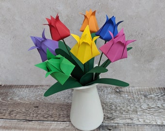 Rainbow paper roses bouquet origami blooms eco friendly | Etsy