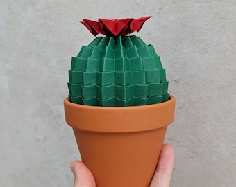 Origami faux cactus, dark green paper houseplant, birthday gift for him, home office plant decor, succulent desk decoration