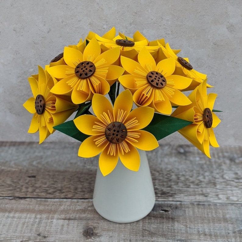 Origami sunflowers bouquet, paper anniversary flowers, birthday gift for her, summer wedding table decoration centrepiece image 6