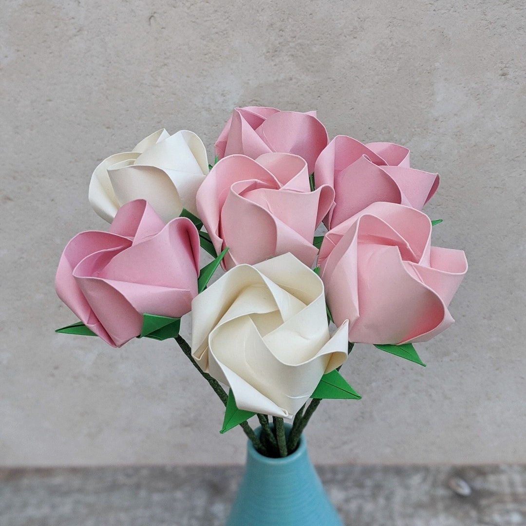 Ramo de rosas de origami flores de papel rosa pastel regalo - Etsy México