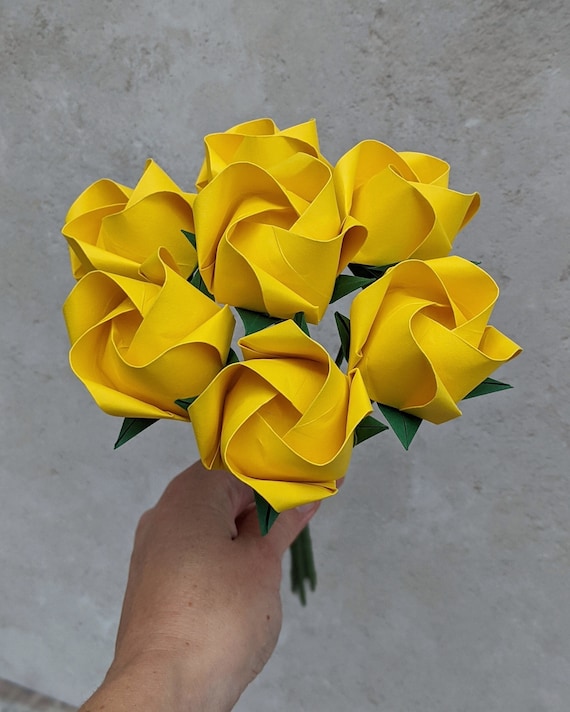 Bouquet of Yellow Paper Roses, Origami Flowers, Paper First