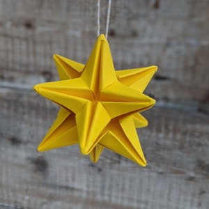 Origami star, Christmas tree bauble, eco friendly recycled paper ornament, hanging decorations, sustainable wedding decor Yellow