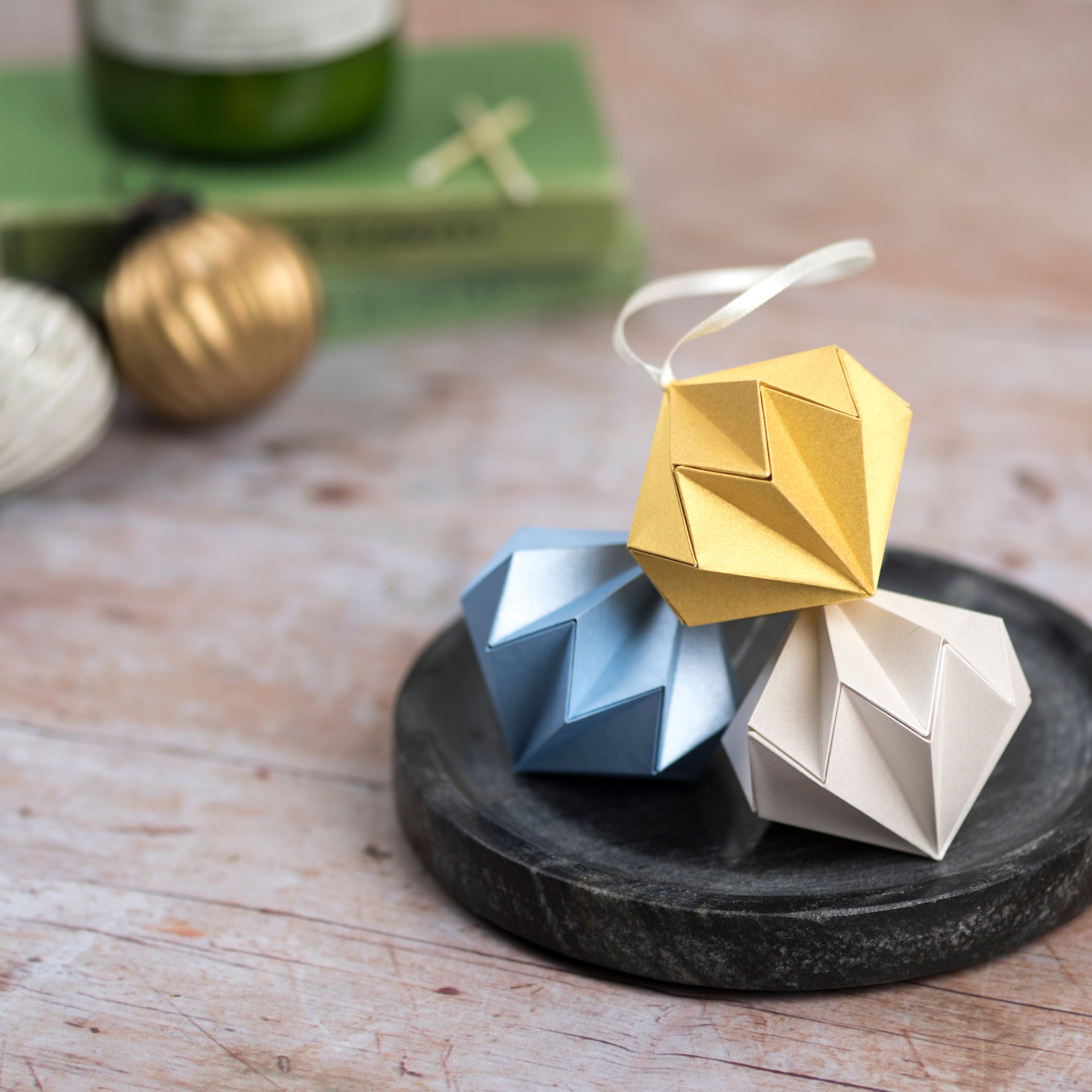 Origami Diamond Decorations Set of 3 Geometric Paper Baubles - Etsy New  Zealand