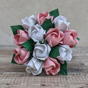 Origami roses bouquet, pastel pink paper flowers, eco friendly wedding, romantic 1st anniversary gift for wife, bridal keepsake