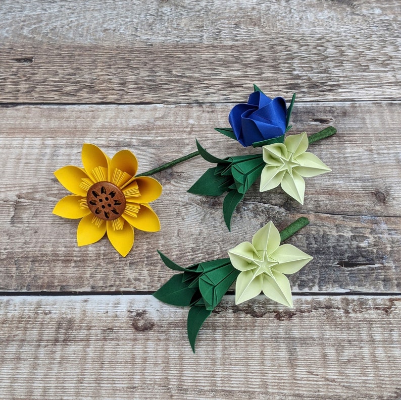Origami paper flowers, bridesmaid's bouquet with sunflower, table centrepiece decoration, eco friendly keepsake florals, wedding anniversary image 7