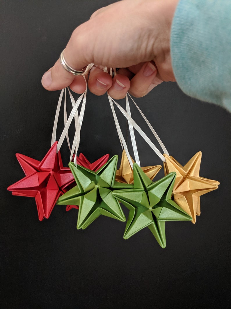 Origami Star Christmas Tree Decorations Metallic Baubles Etsy UK