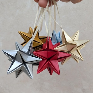 Kerstboomversieringen met origami-ster, metalen kerstballen, unieke papieren ornamenten, hangende sterren, alternatief bruiloftsdecor