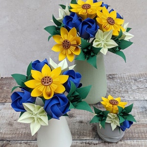 Origami paper flowers, bridesmaid's bouquet with sunflower, table centrepiece decoration, eco friendly keepsake florals, wedding anniversary image 4