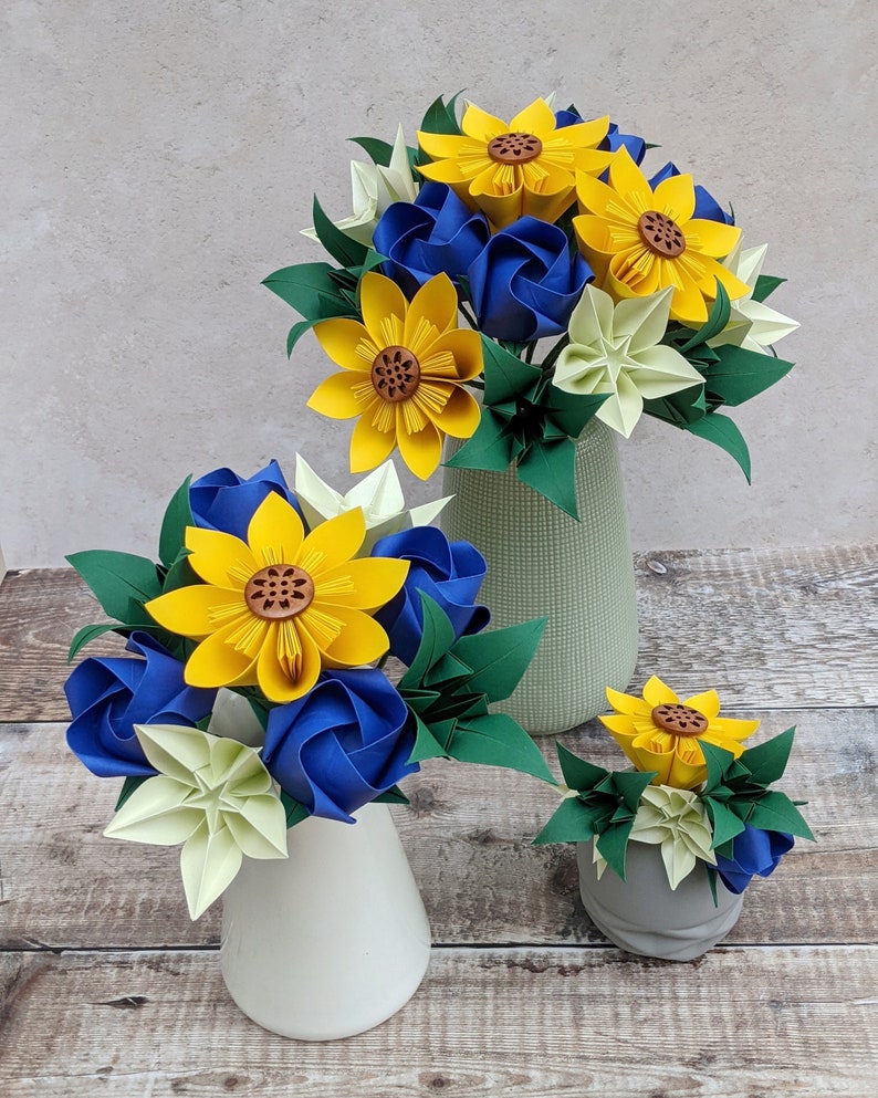 Origami paper flowers, bridesmaid's bouquet with sunflower, table centrepiece decoration, eco friendly keepsake florals, wedding anniversary image 4