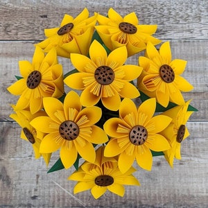 Origami sunflowers bouquet, paper anniversary flowers, birthday gift for her, summer wedding table decoration centrepiece image 8