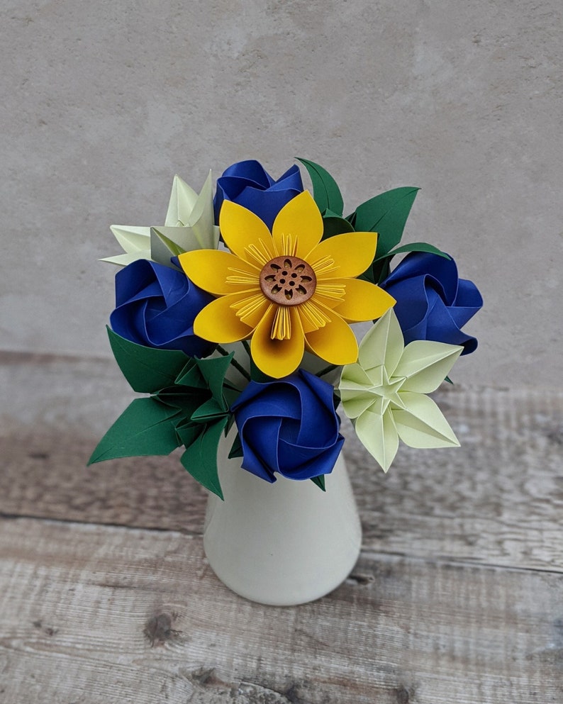 Origami paper flowers, bridesmaid's bouquet with sunflower, table centrepiece decoration, eco friendly keepsake florals, wedding anniversary image 6