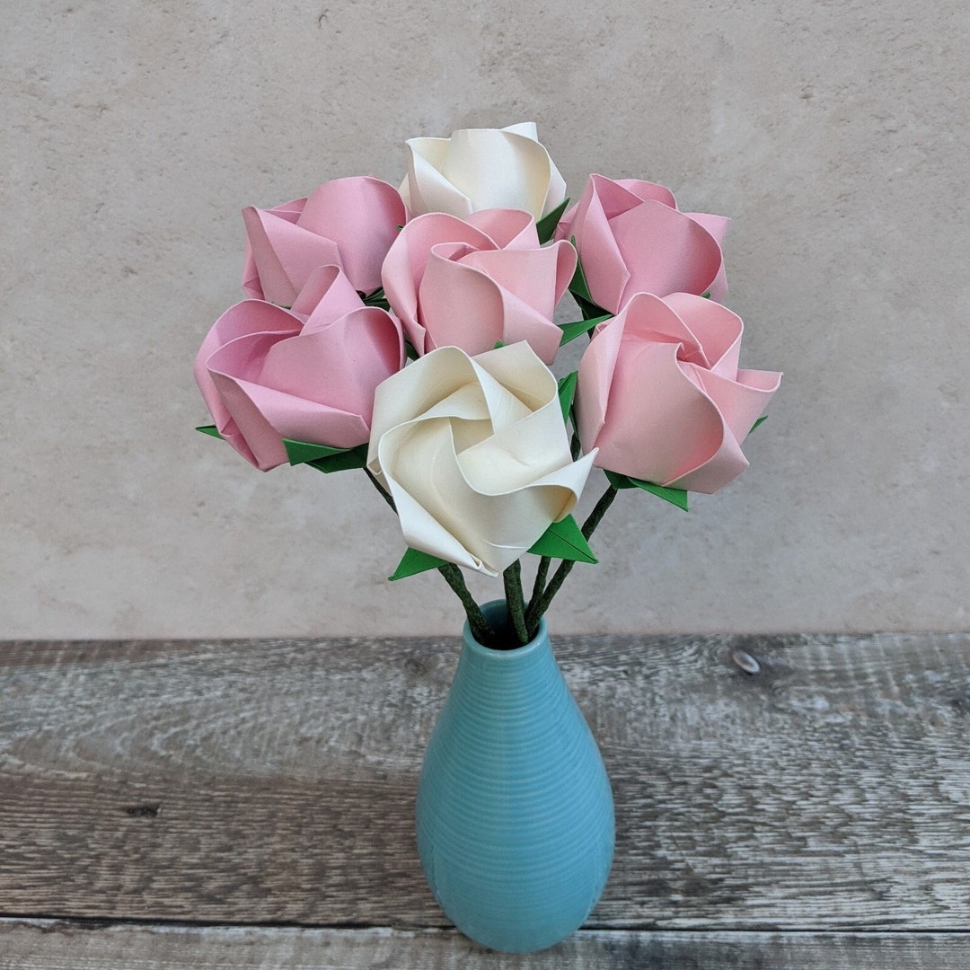 Origami Roses Bouquet Pastel Pink Paper Flowers Etsy UK