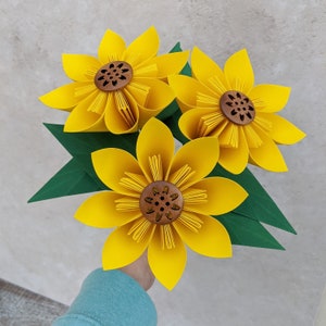 Origami sunflowers bouquet, paper anniversary flowers, birthday gift for her, summer wedding table decoration centrepiece image 10