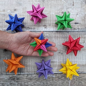Origami star, Christmas tree bauble, eco friendly recycled paper ornament, hanging decorations, sustainable wedding decor Bright green