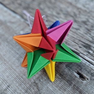 Origami rainbow star decoration, Christmas tree bauble, eco friendly recycled paper ornament, sustainable party decor, Indie Roller image 4