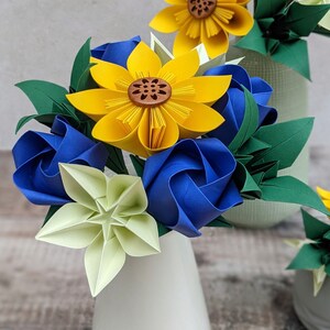 Origami paper flowers, bridesmaid's bouquet with sunflower, table centrepiece decoration, eco friendly keepsake florals, wedding anniversary image 5