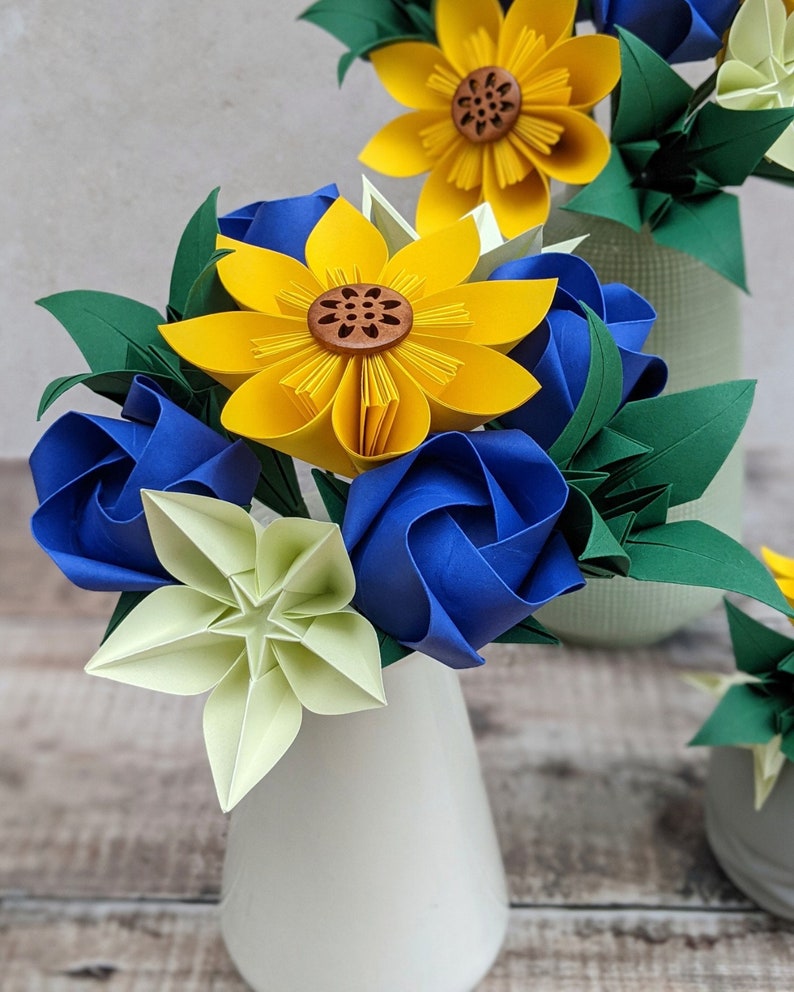 Origami paper flowers, bridesmaid's bouquet with sunflower, table centrepiece decoration, eco friendly keepsake florals, wedding anniversary image 5