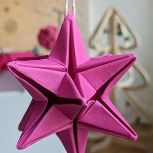 Origami star, Christmas tree bauble, eco friendly recycled paper ornament, hanging decorations, sustainable wedding decor Pink