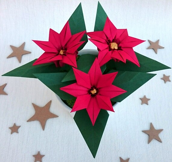 Regalo de Navidad de flor de pascua roja flores de papel de - Etsy México Regalo de Navidad de flor de pascua roja flores de papel de - Etsy México