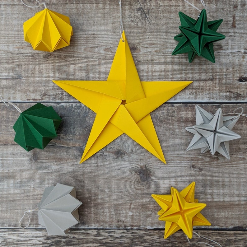 Origami star, Christmas tree bauble, eco friendly recycled paper ornament, hanging decorations, sustainable wedding decor image 7