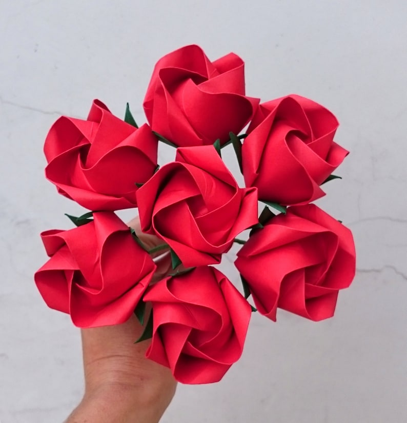 Origami Red Roses 1st Anniversary Gift for Her Paper Flowers Etsy