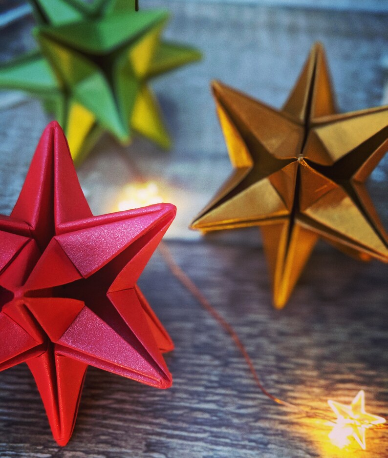 Origami Star Christmas Tree Decorations Unique Paper Etsy