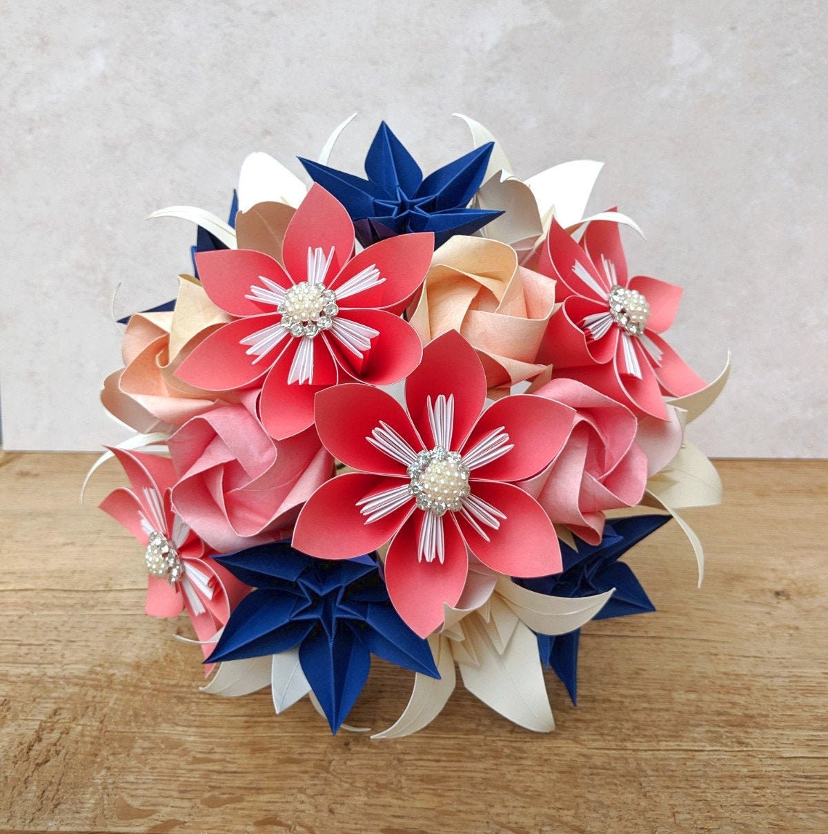Bride S Origami Paper Flowers Bridal Bouquet In Coral Etsy