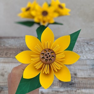 Origami sunflowers bouquet, paper anniversary flowers, birthday gift for her, summer wedding table decoration centrepiece image 3