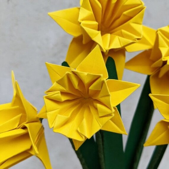 2 Origami Daffodil Handmade Paper flowers holiday wedding home Decor 2 Origami Daffodil Handmade Paper flowers holiday wedding home Decor