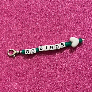 Go Birds Badge Reel Charm, Philly, Philadelphia, Football, Nurse, Green, White, Heart, Zipper Pull