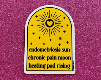 Endometriosis Sun Chronic Pain Moon Heating Pad Rising Sticker, Yellow Heart, Chronic Illness, Astrology , Laptop Sticker