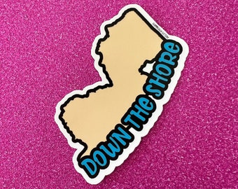 Down The Shore New Jersey Sticker, Beach, Sand, Waves, Boardwalk, Jersey Shore, Laptop, Water Bottle