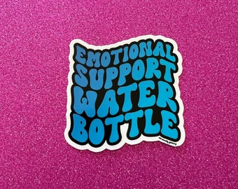 Emotional Support Water Bottle Sticker, Stay Hydrated, Blue, Wave, Retro Font, Laptop, Water Bottle