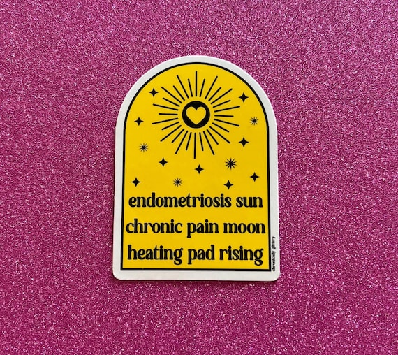 Endometriosis Sun Chronic Pain Moon Heating Pad Rising Sticker, Yellow Heart, Chronic Illness, Astrology , Laptop Sticker