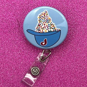 Hand Drawn Retro Ice Cream Helmet Badge Reel Topper, Jimmies, Philly Baseball, RN, Retractable Badge Holder, Interchangeable
