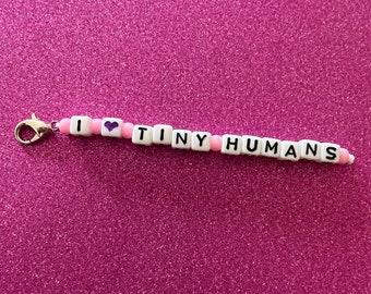 I Heart Tiny Humans Badge Reel Charm, Tiny Human, Nurse, NP, Peds, Nicu, Pink, Purple, Zipper Pull