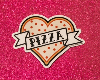 Pizza Love Heart Tattoo Sticker, Foodie, Pizza Night, Tattoo Flash, Tattoo Font, Pepperoni, Laptop Water Bottle Sticker
