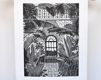 The Palm House - Impression lino originale en édition limitée, Impression linogravure, Imprimé à la main, Kew Gardens, Impression à l'encre noire, Impression nature, Impression exotique