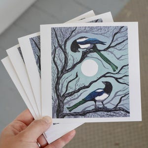 Cold Moon - woodcut print bird Art/Greetings Card