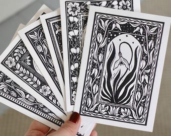 Botanical Art Greeting Cards | Set of 6 Blank Nature Cards | Small Treasures Collection