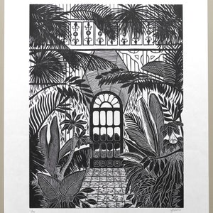 The Palm House Original Limited Edition Lino print, Linocut print, Hand printed, Kew Gardens, Black ink print, nature print, exotic print image 3