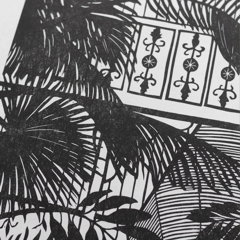 The Palm House Original Limited Edition Lino print, Linocut print, Hand printed, Kew Gardens, Black ink print, nature print, exotic print image 8
