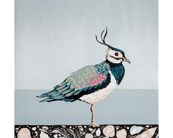 Limited edition houtsnede: kievit landschap