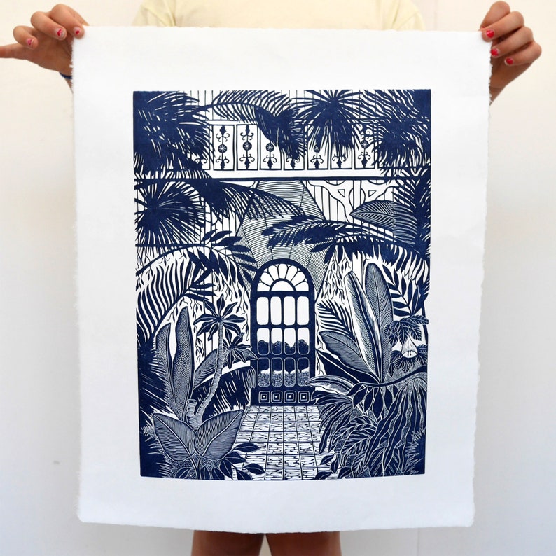 The Palm House Original Limited Edition Lino print, Linocut print, Hand printed, Kew Gardens, Black ink print, nature print, exotic print image 2